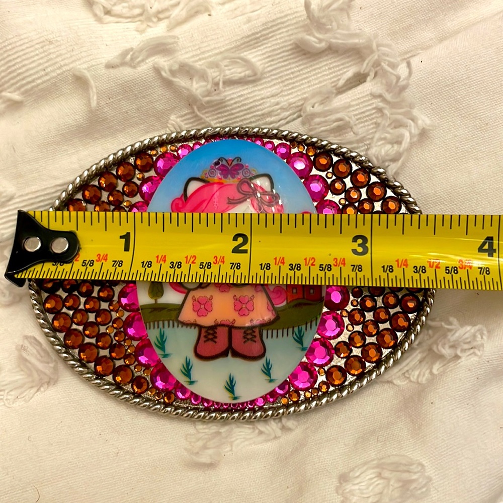 Vintage Tarina Tarantino Pink Head Hello Kitty Swarovski rhinestone belt buckle - Picture 12 of 12